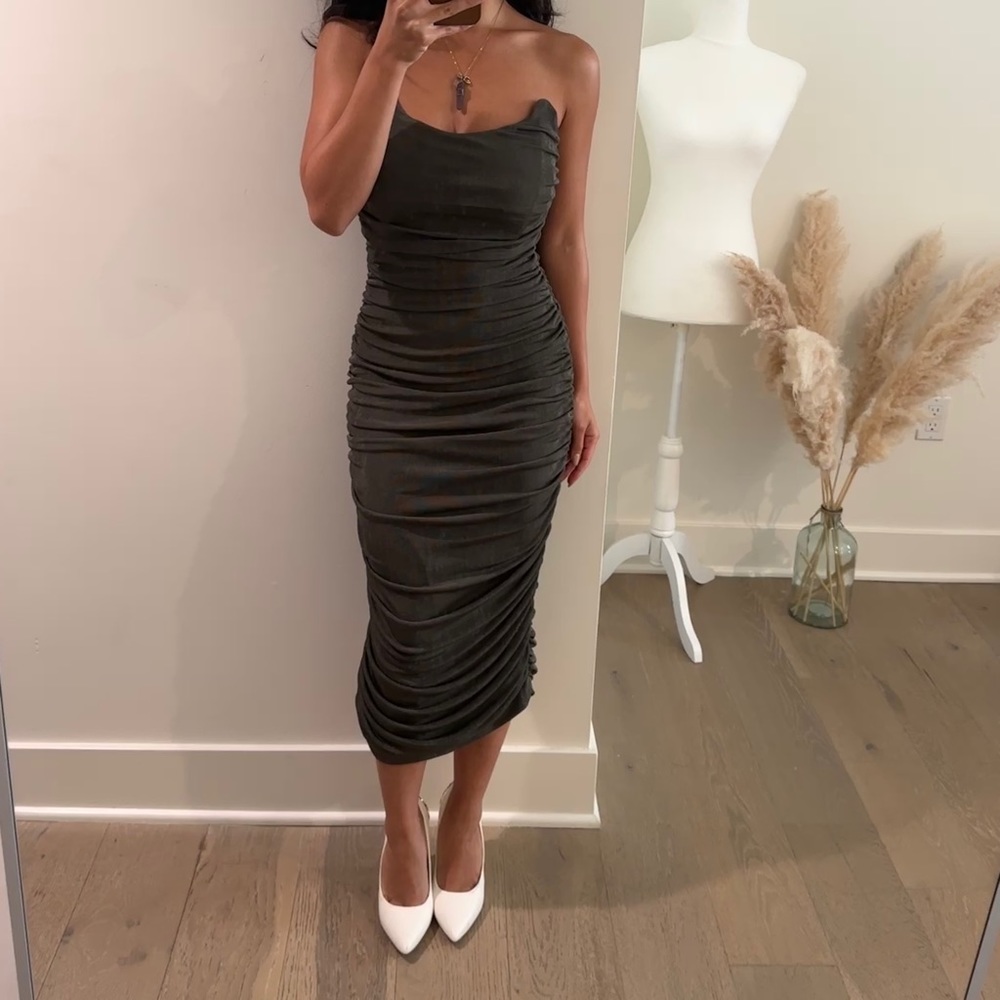 Gray Ruched Bodycon Cocktail Dress